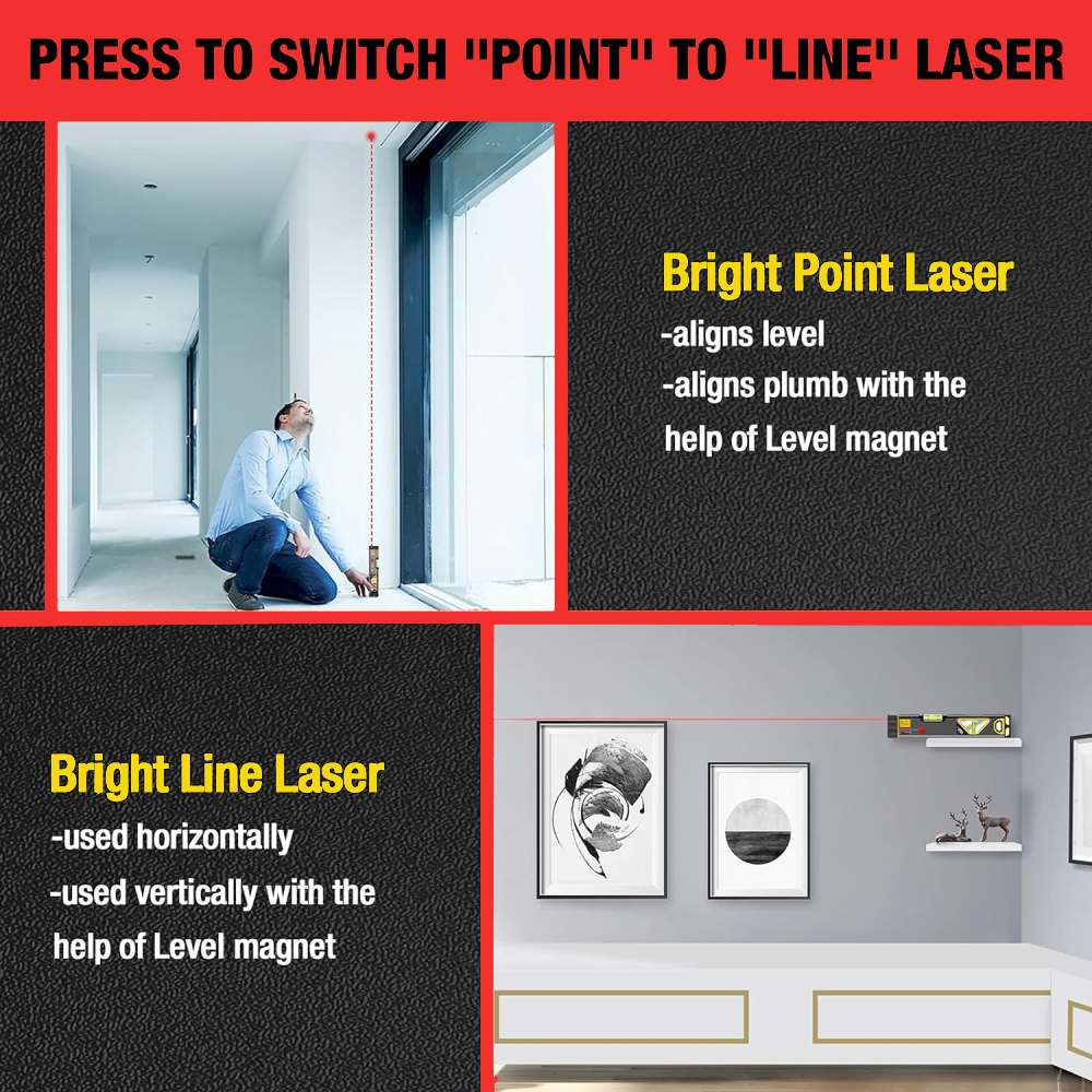 A magnetic laser level marking a line on a wall